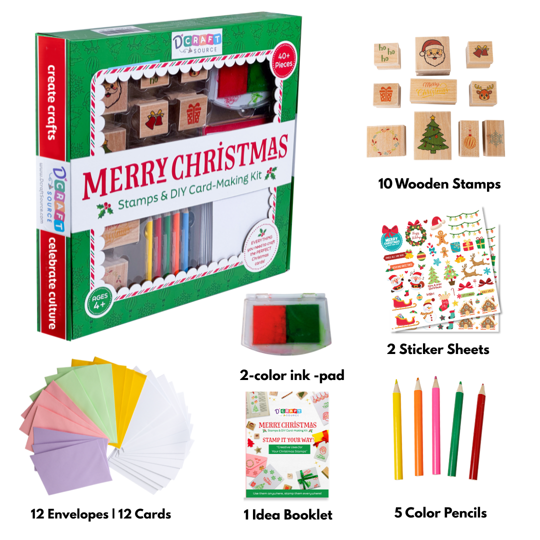 MERRY CHRISTMAS - Wooden Stamps & DIY Card Making Kit