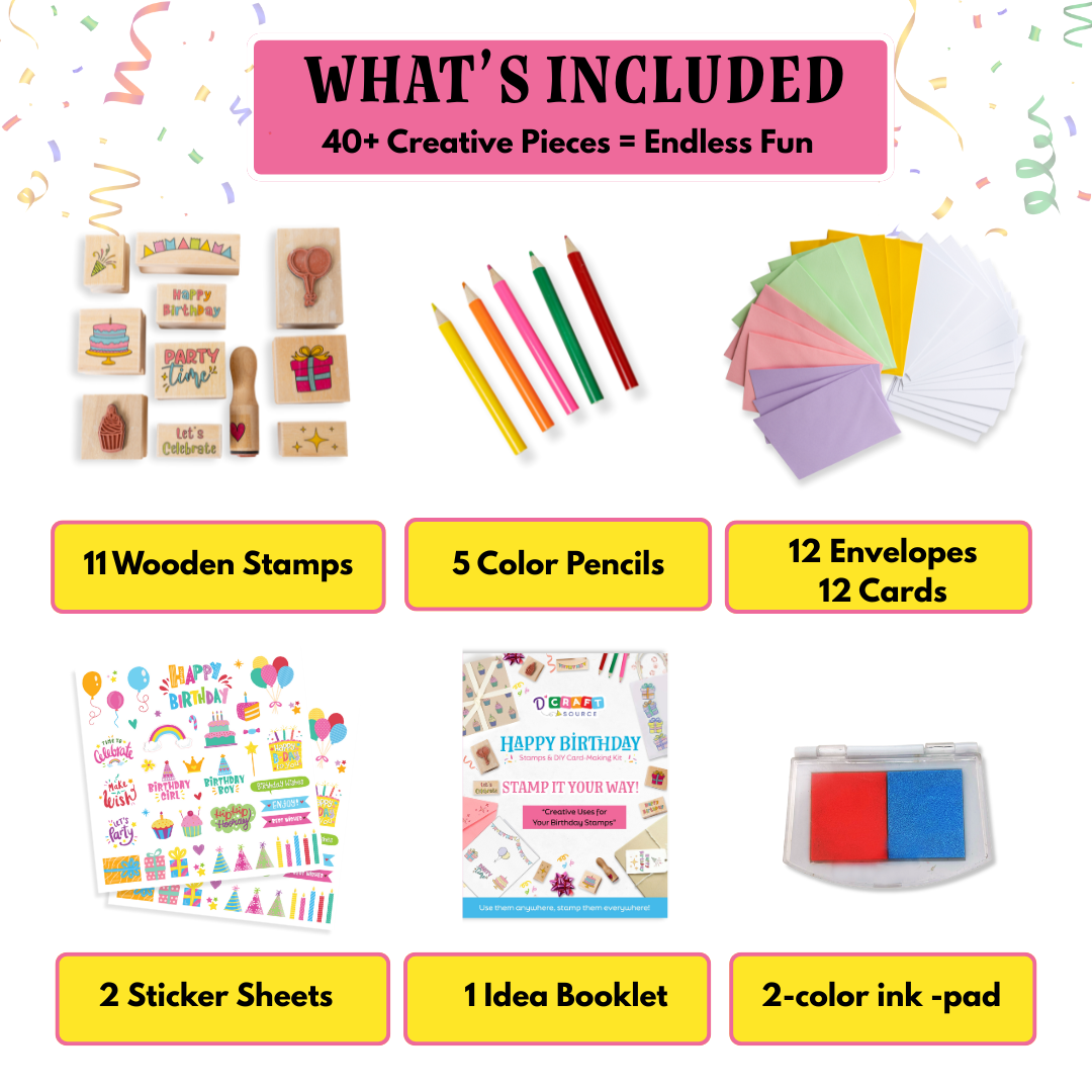 HAPPY BIRTHDAY - Wooden Stamps & DIY Card Making Kit